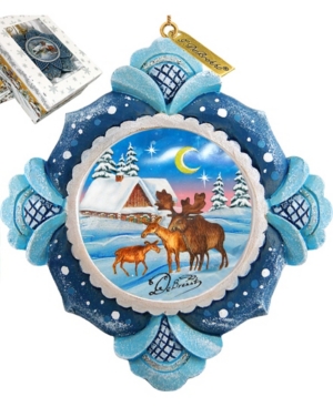 G.debrekht Hand Painted Scenic Ornament Moose Family In Multi
