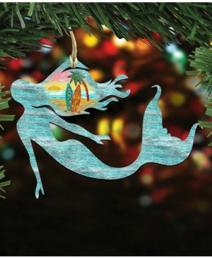 Designocracy Mermaid Scenic Wooden Christmas Ornament Set of 2