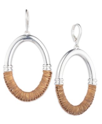 Lauren Ralph Lauren - Silver-Tone Raffia-Wrapped Oval Link Drop Earrings