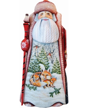 G.debrekht Woodcarved Hand Painted Friendly Foxes Santa Figurine In Multi