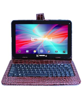 LINSAY - 10.1" New Tablet Quad Core 32GB Android 10 Exclusive Luxury Bundle with Brown Crocodile Style Keyboard