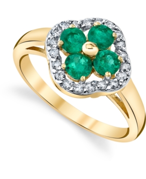 image of Emerald (3/4 ct. t.w.) & Diamond (1/5 ct. t.w.) Clover Statement Ring in 14k Gold