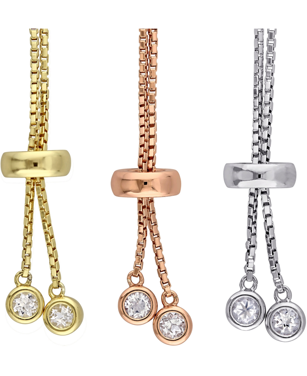 3-Pc. Set White Topaz Bolo Bracelet Set (11-1/3 ct. t.w.) in 18k Tricolor Gold-Plated Sterling Silver