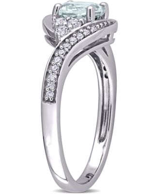 Aquamarine (3/4 ct. t.w.), White Topaz (1/4 ct. t.w.) & Diamond (1/10 ct. t.w.) Swirl Ring in 10k White Gold