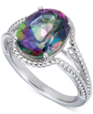 image of Mystic Topaz Oval Rope Detail Ring (4-1/2 ct. t.w.) in Sterling Silver
