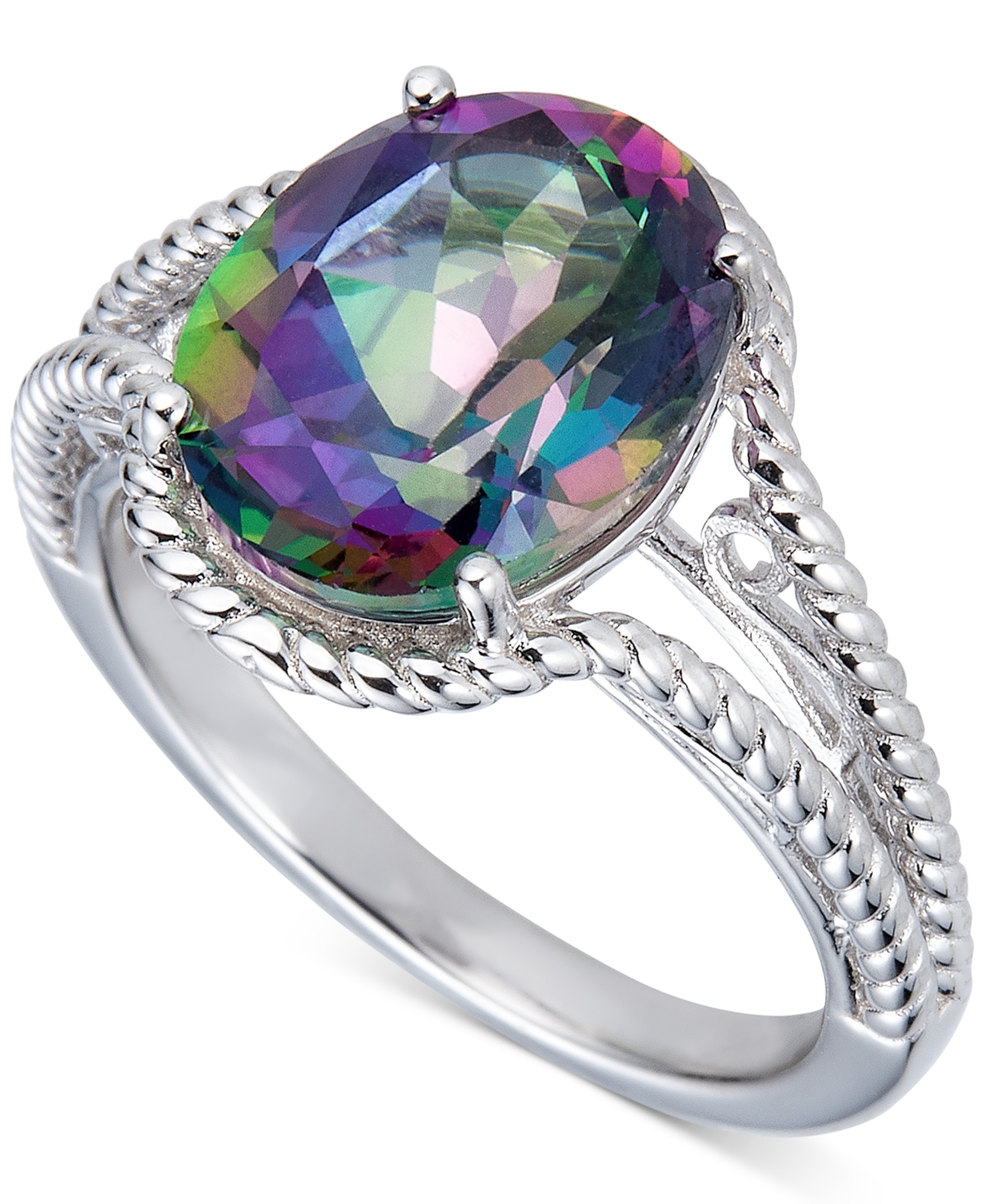 Mystic Topaz Oval Rope Detail Ring (4-1/2 ct. t.w.) in Sterling Silver - Mystic Topaz