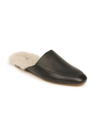 black flat mule slides
