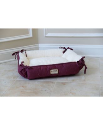 2-In-1 Cat Pet Bed & Fleece Cat Mat, Burgundy/Ivory - Extra Thick Poly Fill, Machine Washable