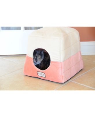 2-In-1 Cat Bed Cave Shape And Cuddle Pet Bed, Orange/Beige - Soft Velvet, Waterproof, Skid-Free Base