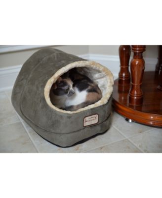 Faux Suede Cozy Enclosed Cave Cat Kitten Sleeping Bed, 18"(L) X 12.5"(W) X 11.5"(H), C18HML/MH, Laurel Green