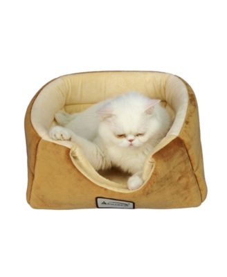 2-In-1 Cat Bed Cave Shape And Cuddle Pet Bed, Brown/Beige - Waterproof Base, Soft Velvet Covering