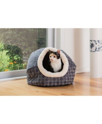 Cuddle Cave Cat Bed C44 for Cats & Puppy Dogs, Blue Checkered - Soft Velvet, Waterproof & Skid-free Base