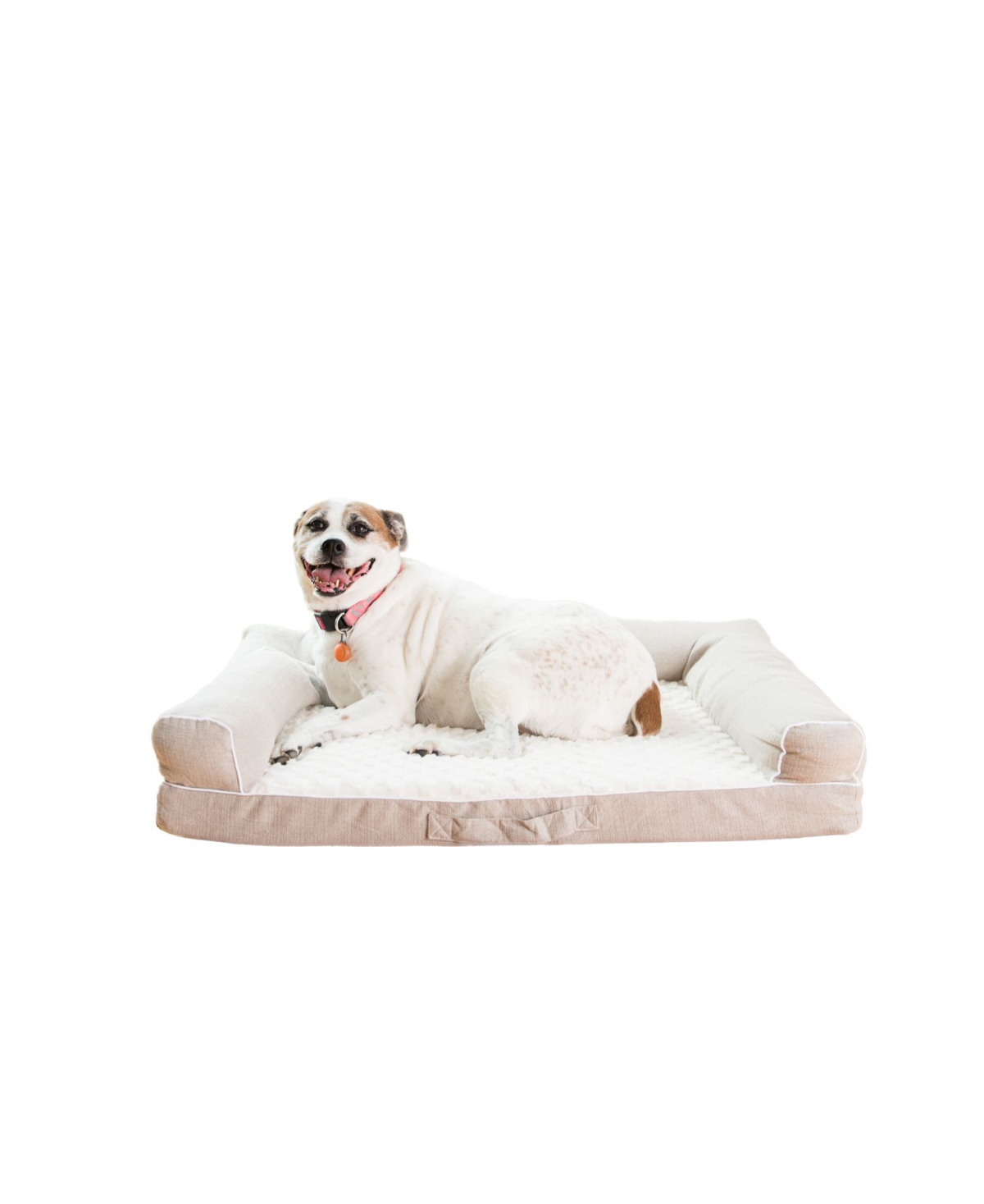 D07B Medium Bolstered Pet Bed Cushion With Memory Foam, Ivory & Beige - Ivory  beige