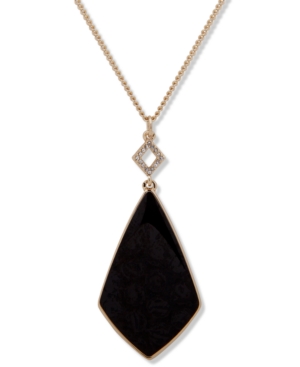 image of Dkny Gold-Tone Stone & Crystal Long Pendant Necklace, 32