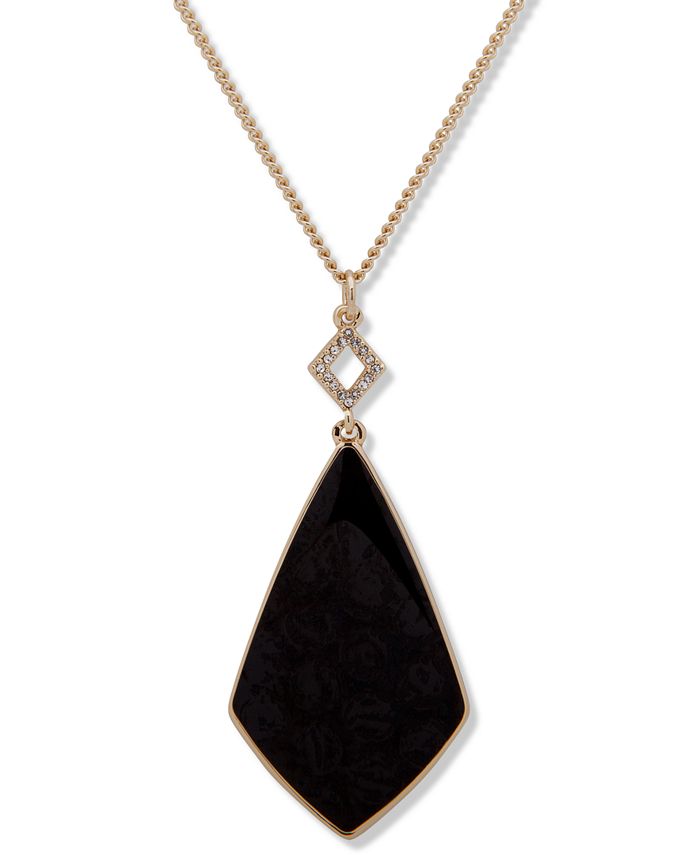 DKNY Gold-Tone Stone & Crystal Long Pendant Necklace, 32