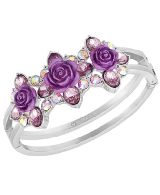 Photo 1 of GUESS Silver-Tone Crystal & Rose Double-Row Bangle Bracelet