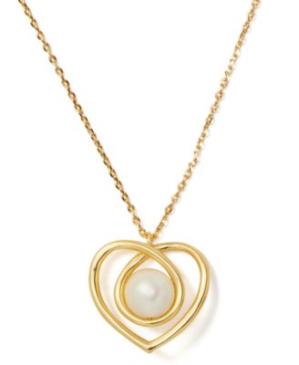 kate spade new york - Gold-Tone Imitation Pearl Infinite Heart Pendant Necklace, 17" + 3" extender