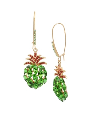 image of Betsey Johnson Stone Pineapple Long Drop Earrings in Gold-tone Metal, 3