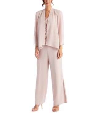 R & M Richards 3-Pc Jacket Embroidered Top & Wide-Leg Pants Set