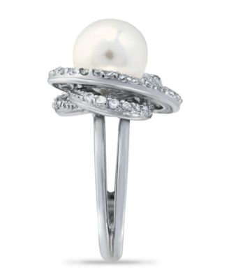 Imitation Pearl and Cubic Zirconia Pave Swirl Ring 