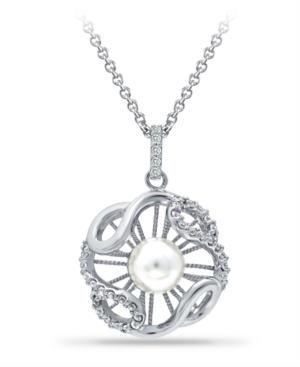 image of Imitation Pearl and Cubic Zirconia Crystal Halo Pendant Fine Silver Plate 18