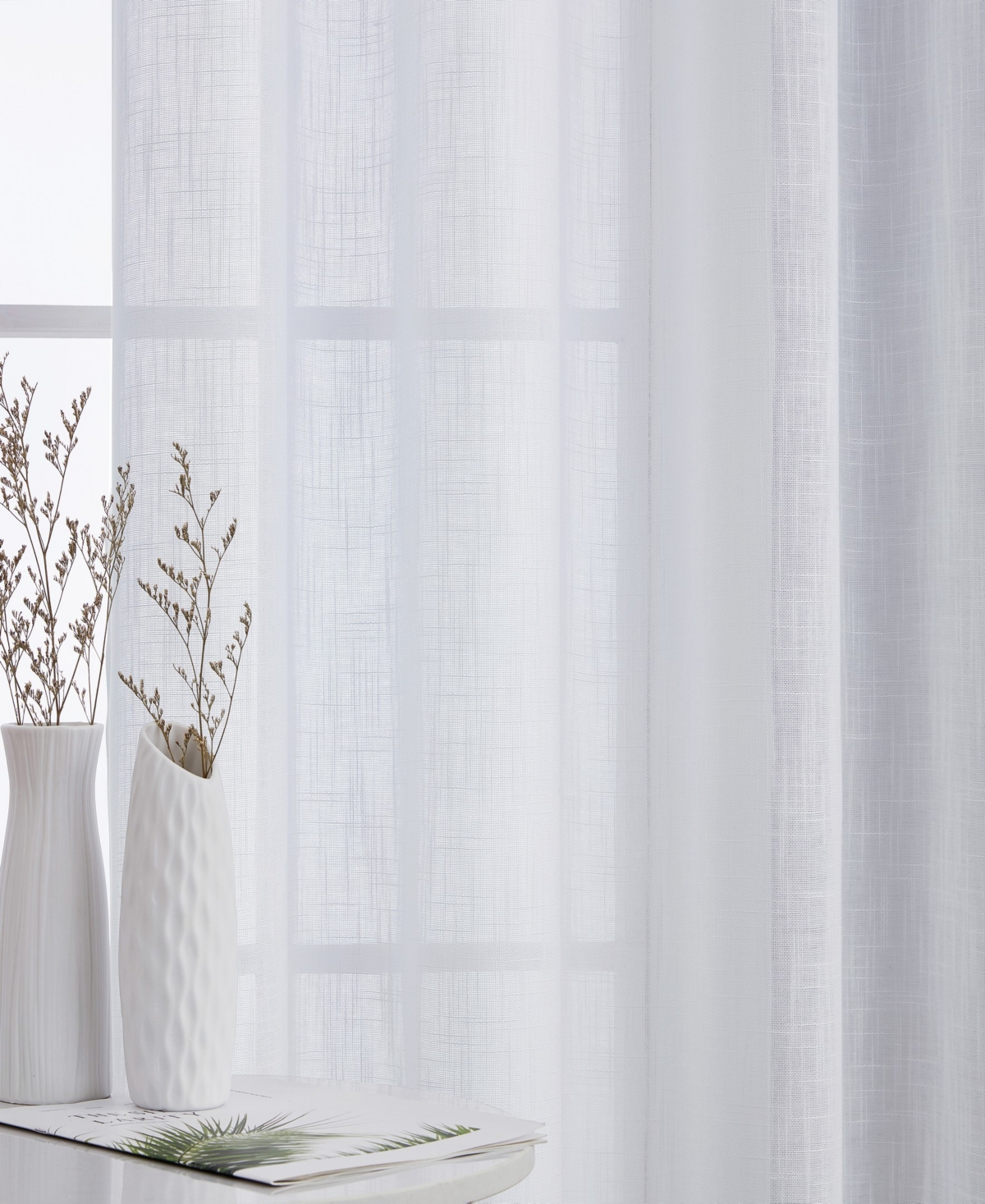 Hlc.me Abbey Faux Linen Textured Semi Sheer Privacy Sun Light Filtering Transparent Window Grommet Curtain Panels