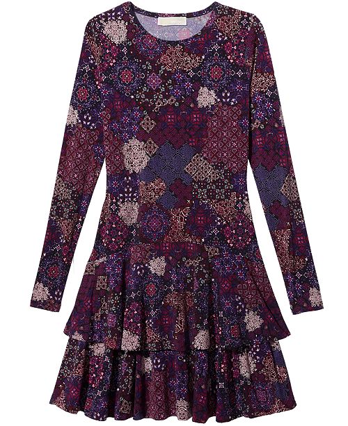 Michael Kors Plus Size Printed Long Sleeve Flounce Dress Reviews