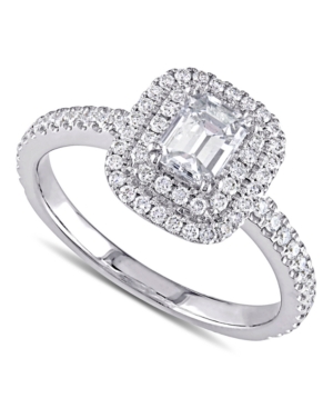 image of Diamond Emerald-Cut Double Halo Engagement Ring (1 ct. t.w.) in 14k White Gold