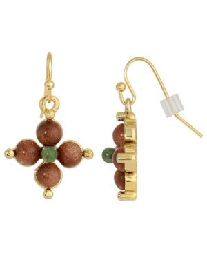 image of 2028 Gold-Tone Semi Precious Gold Stone and Aventurine Drop Earrings