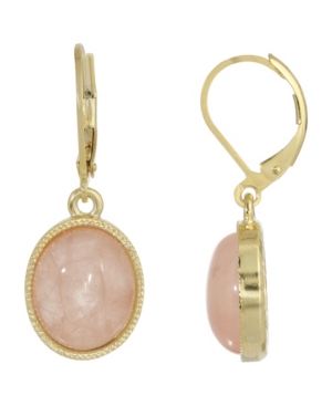 image of 2028 14K Gold Plated Rose Quartz Semi Precious Oval Drop Earrings