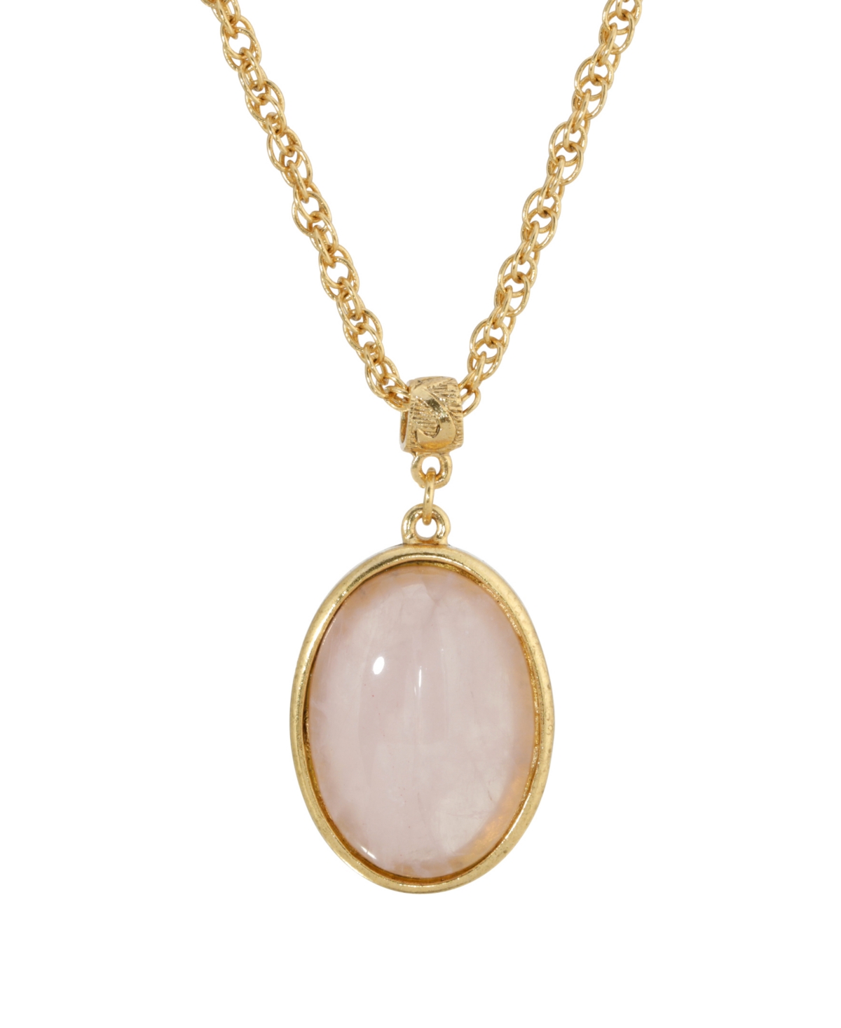 14K Gold Plated Semi Precious Rose Quartz Oval Pendant Necklace - Pink