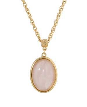 image of 2028 14K Gold Plated Semi Precious Rose Quartz Oval Pendant Necklace