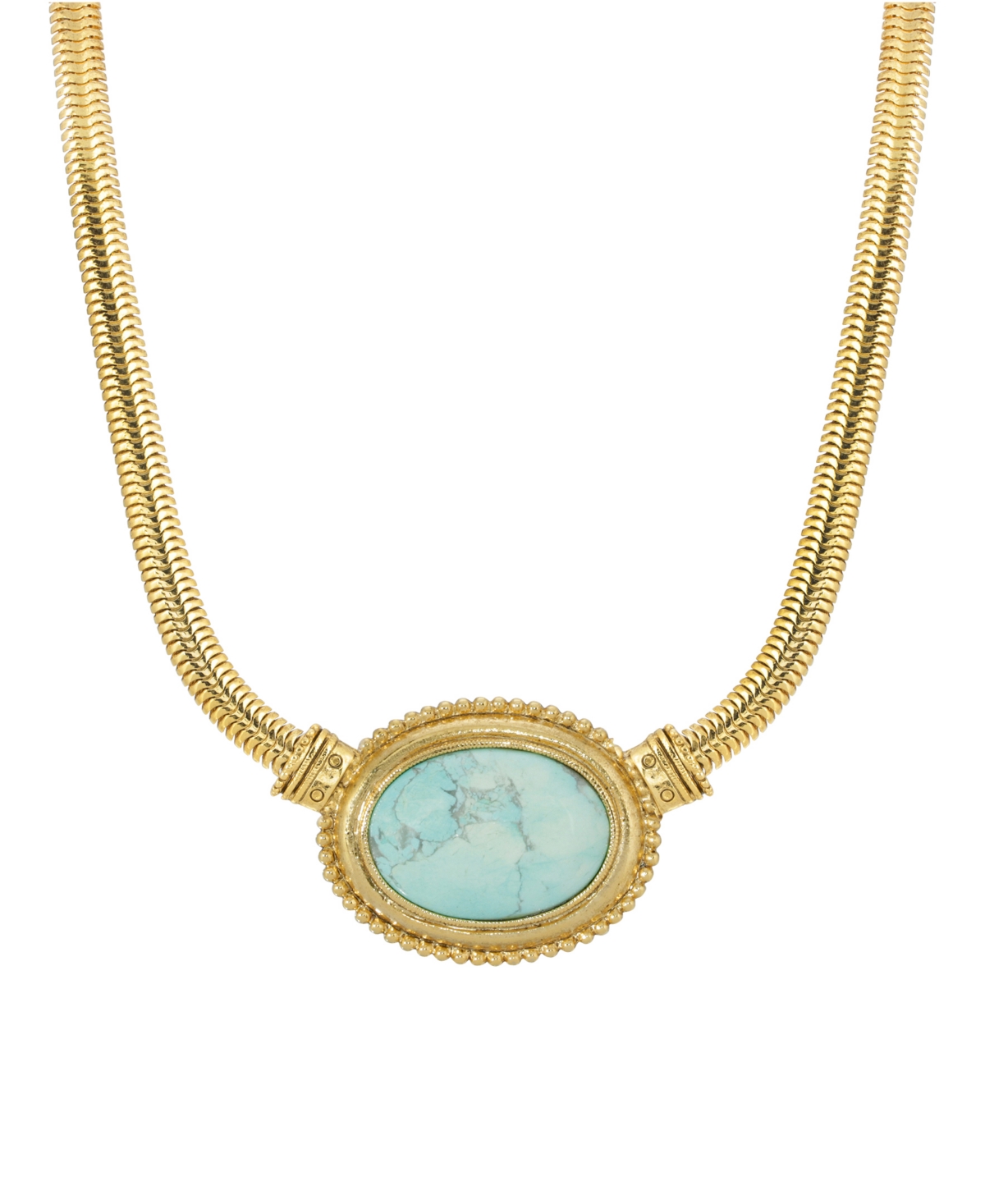 2028 Gold Tone Turquoise Semi Precious Oval Stone Necklace In Sapphire