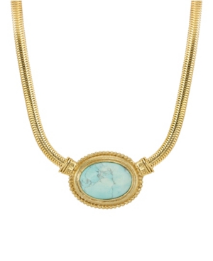 image of 2028 Gold Tone Turquoise Semi Precious Oval Stone Necklace