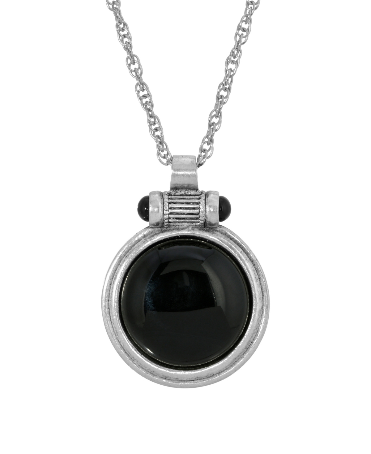 2028 Silver-tone Onyx Round Pendant Necklace In Black