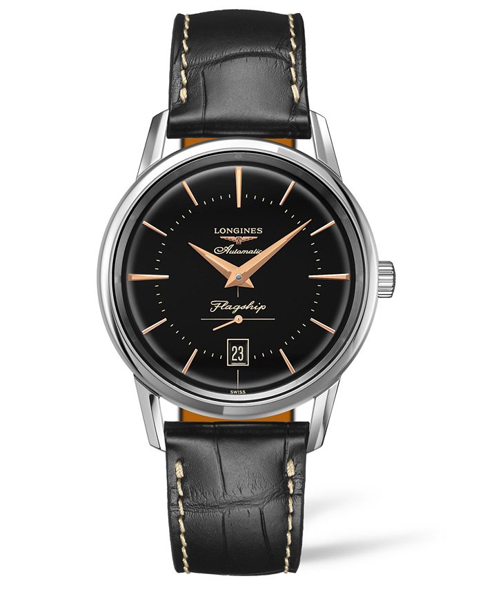 Longines Men s Swiss Automatic Flagship Heritage Black Leather