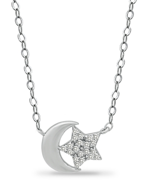 Giani Bernini Cubic Zirconia Moon & Star Pendant Necklace In Sterling Silver, 16" + 2" Extender, Created For Macy'