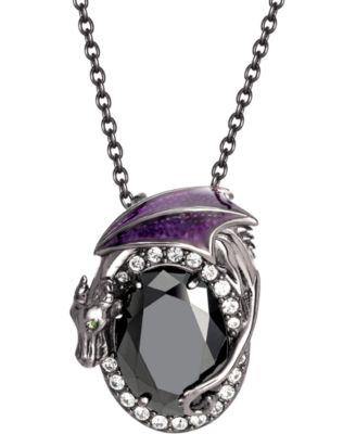 ROCKLOVE - Disney's Malificent Cubic Zirconia & Crystal Dragon 20" Pendant Necklace in Black Rhodium-Plated Sterling Silver
