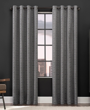 Scott Living Gresham Geometric 100% Blackout Grommet Curtain Panel, 96" X 52" In Gray