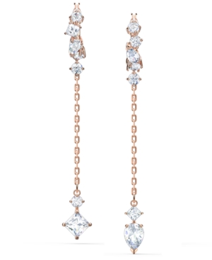 image of Swarovski Rose Gold-Tone Chain & Crystal Charm Convertible Hoop Earrings