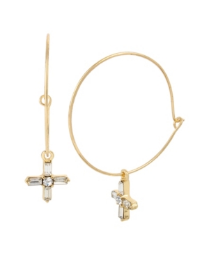 image of Jessica Simpson Stone Cross Charm Hoop Earrings