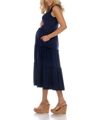 Maternity Plus Size Scoop Neck Tiered Midi Dress