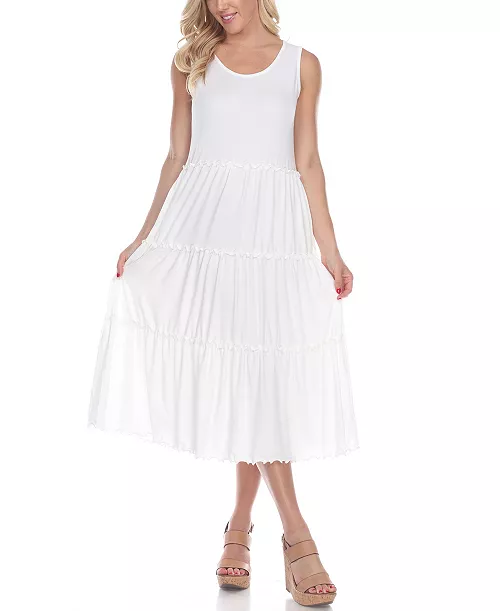 women's scoop neck tiered midi dress
