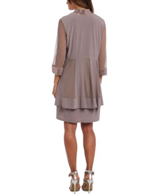 R & M Richards Sleeveless Metallic Dress And Jacket In Peacock