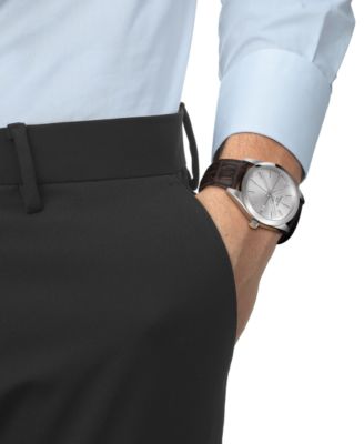 Men's Swiss Gentleman Brown Leather Strap Watch 40mm
