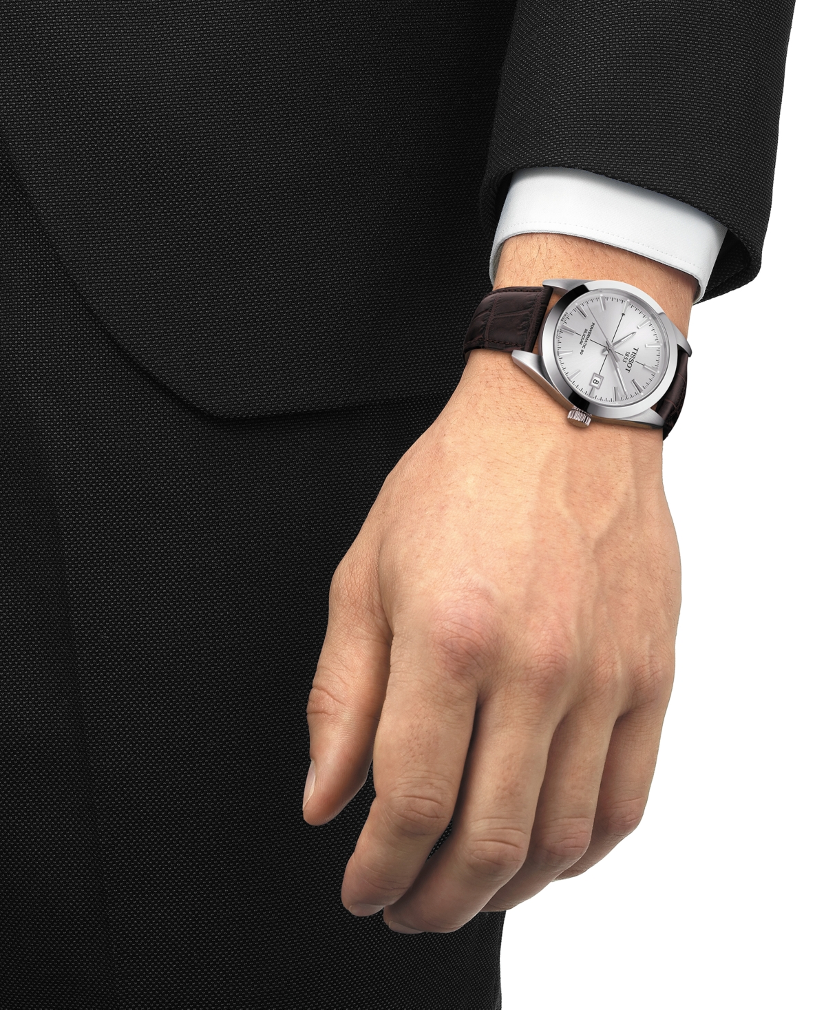 Tissot Men's Swiss Automatic Powermatic 80 Silicium Brown Leather Strap Watch 40mm In Silver