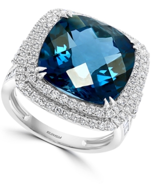 image of Effy London Blue Topaz (12-1/3 ct. t.w.) & Diamond (1-1/5 ct. t.w.) Halo Statement Ring in 14k White Gold