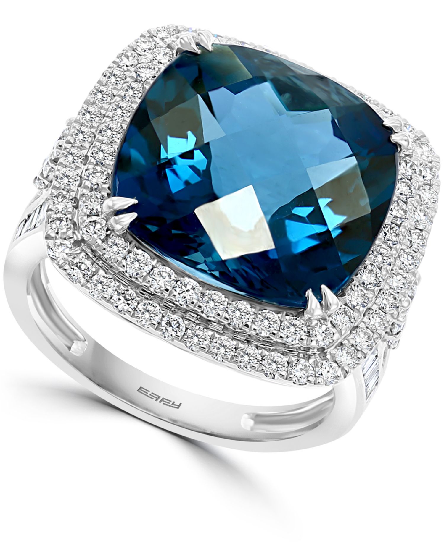 EFFY® London Blue Topaz (12-1/3 ct. t.w.) & Diamond (1-1/5 ct. t.w.) Halo Statement Ring in 14k White Gold (Also available in 14k Gold)