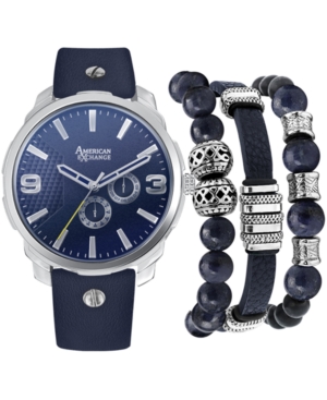 American Exchange Men's Navy Strap Watch 46mm Gift Set