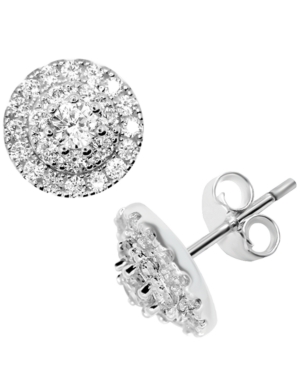 image of Cubic Zirconia Halo Cluster Stud Earrings in Fine Silver-Plate